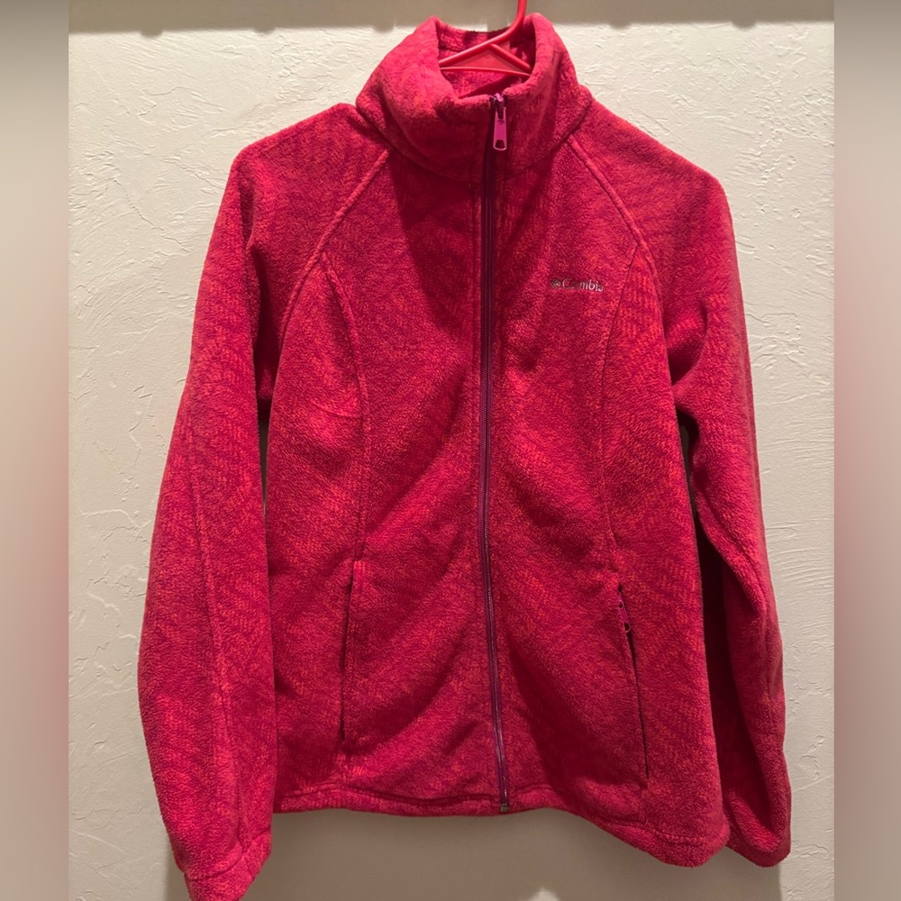 Columbia Pink/Red Fleece Jacket EUC